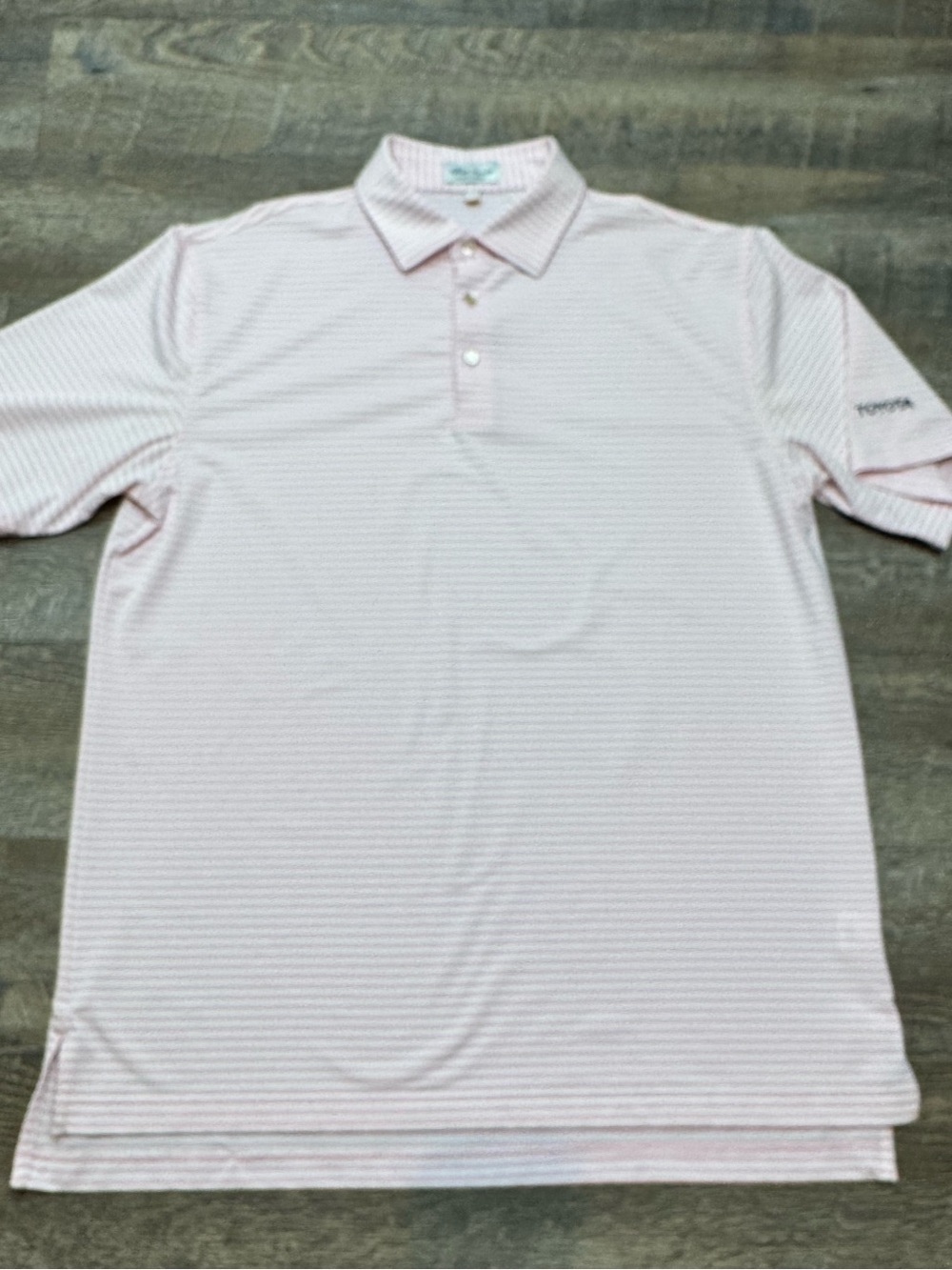 Peter Millar Pale Pink Striped Golf Polo sz L